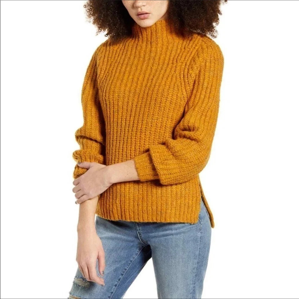 Leith Mock Neck Chunky Knit Sweater Pullover Top